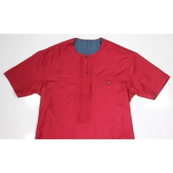 Custom Made! Solid Red Short Sleeve Pakistani Kurta 2-Piece Suit 34x26 - 40/Med - Picture 3 of 12